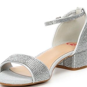 GB Girls Silver Sparkly Dress Shoes with Low Heel Size 4